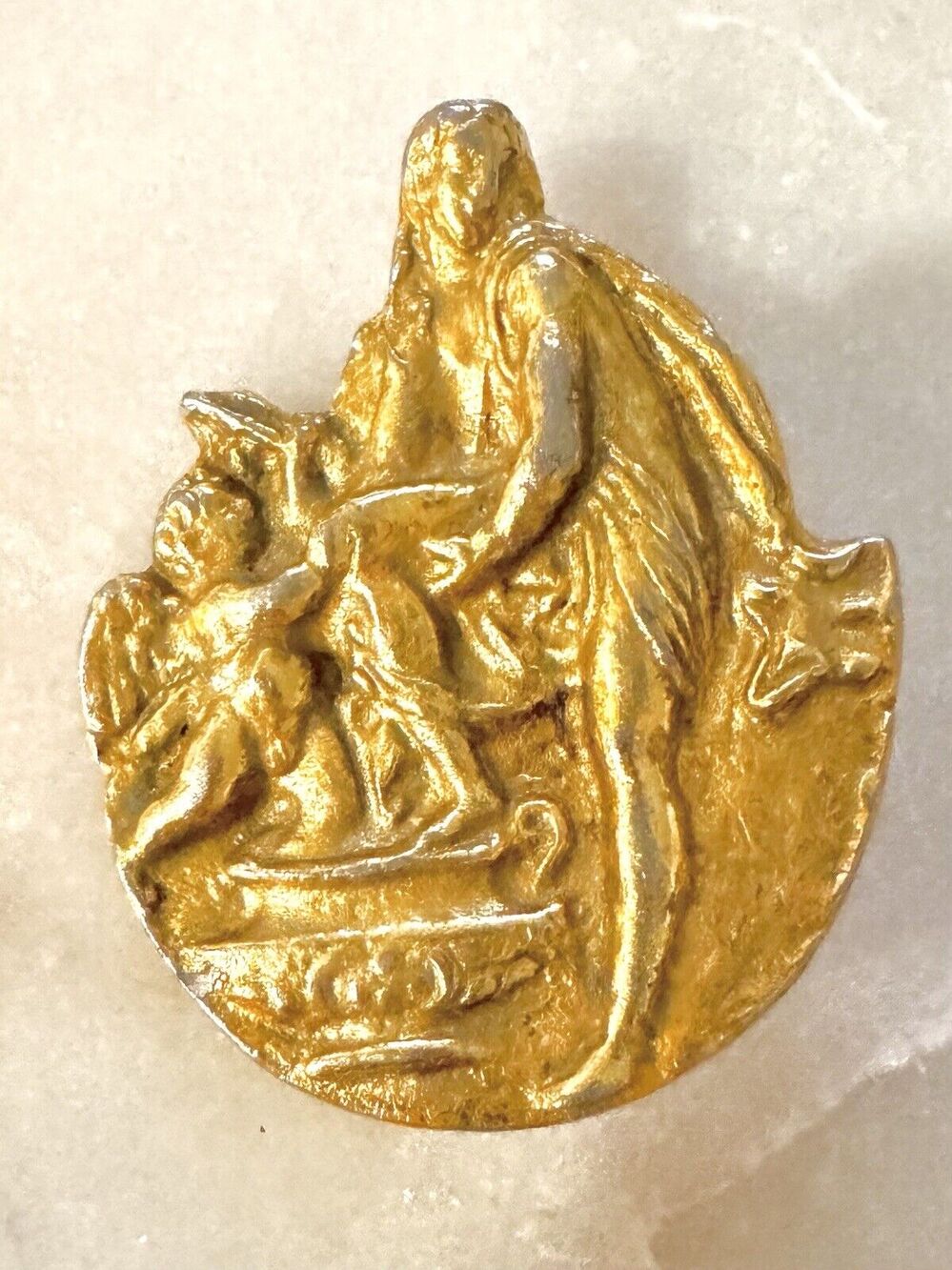 Vintage Alva Studios Venus Cherub Gold Tone Mythology Goddess Brooch Pin